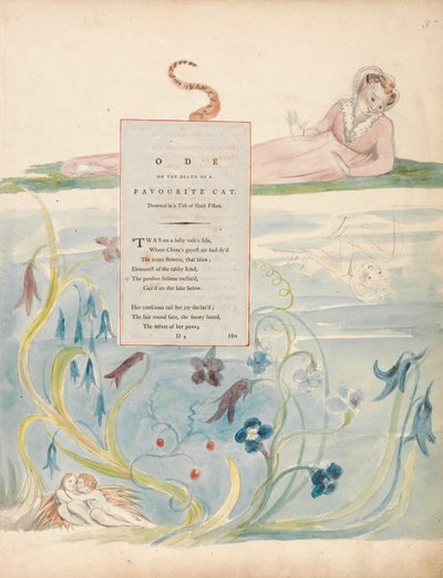 De gedichten van Thomas Gray, ontwerp 9, Ode op de dood van een favoriete kat door William Blake